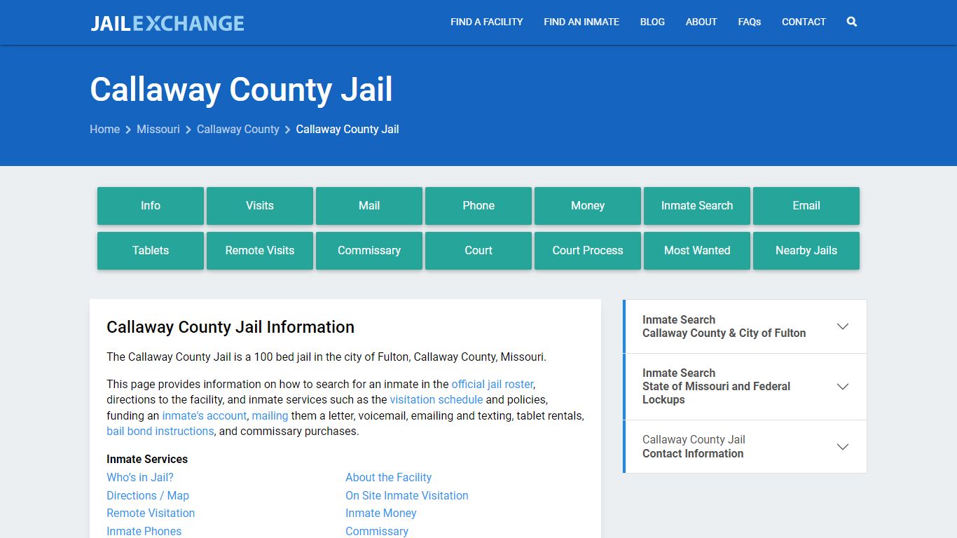Callaway County Jail, MO Inmate Search, Information